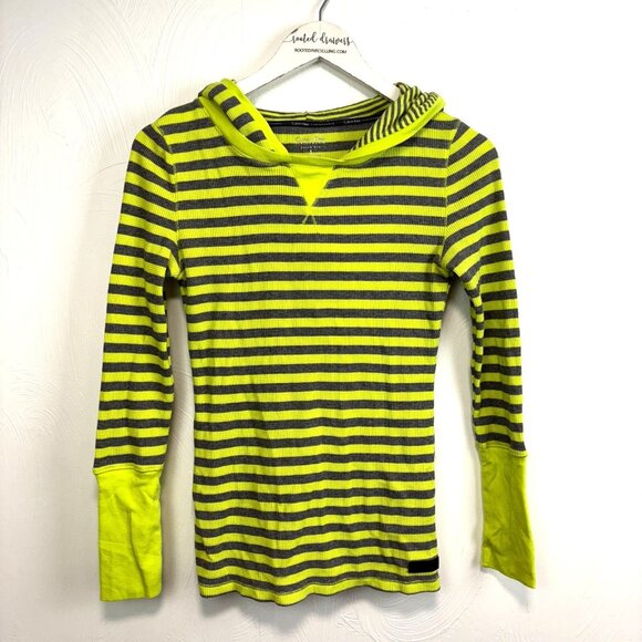 Calvin Klein Performance Quick Dry Striped Thermal Hooded Shirt Yellow Gray S - Picture 1 of 5